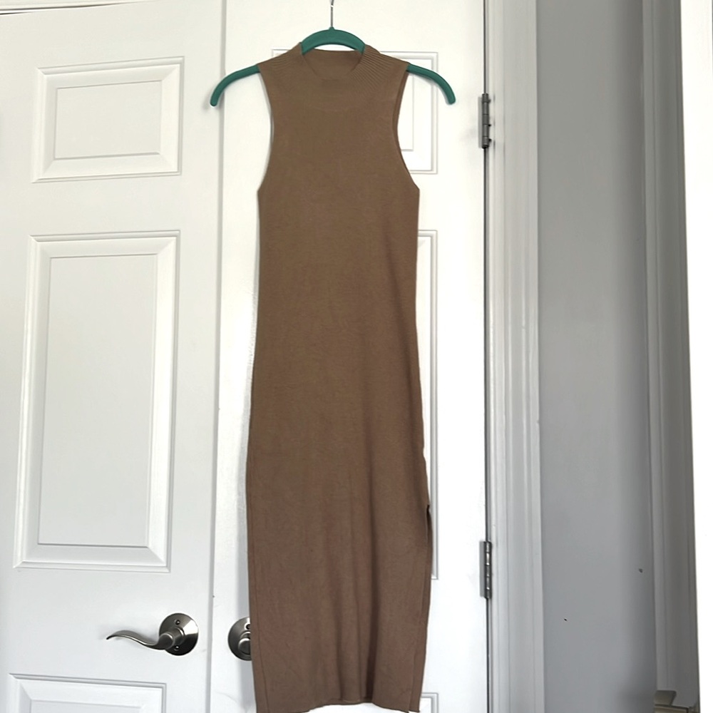 Tan midi sweater material dress